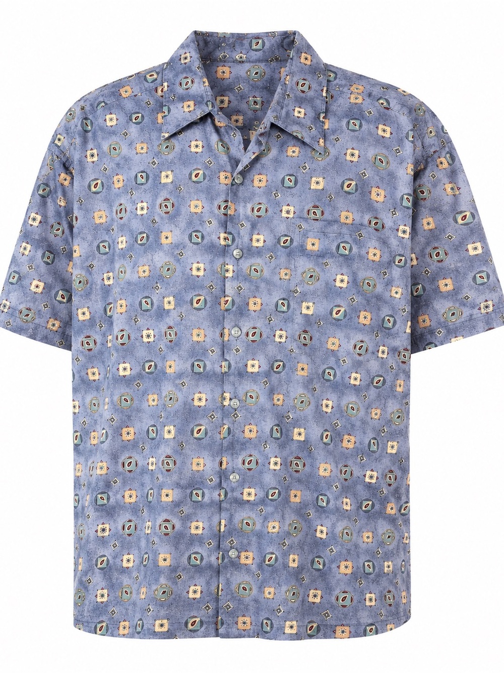 Pierre Cardin Vintage 100% Cotton Geometric Button Up Camp Shirt Mens Medium